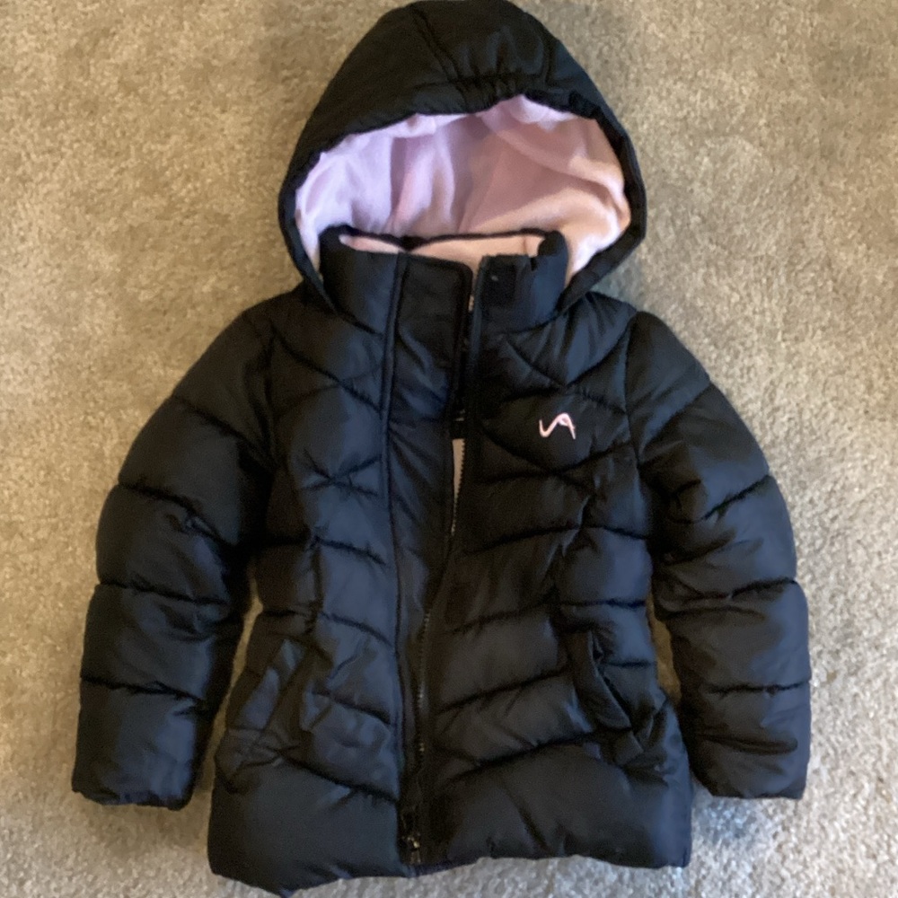 Stylish Kids Black Puffer Jacket with Soft Pink Lining